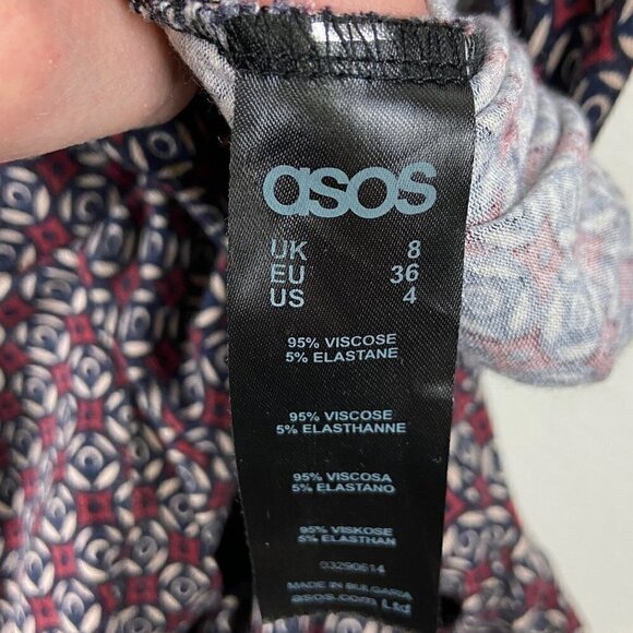 ASOS | Navy Red Tan Fitted Wrap Stretch Jumpsuit 4 - Picture 8 of 8